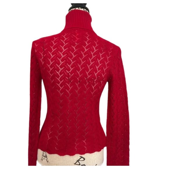 Contact NY Vintage Y2K Red Eyelet Knit Turtleneck Sweater Size Small - Picture 4 of 6